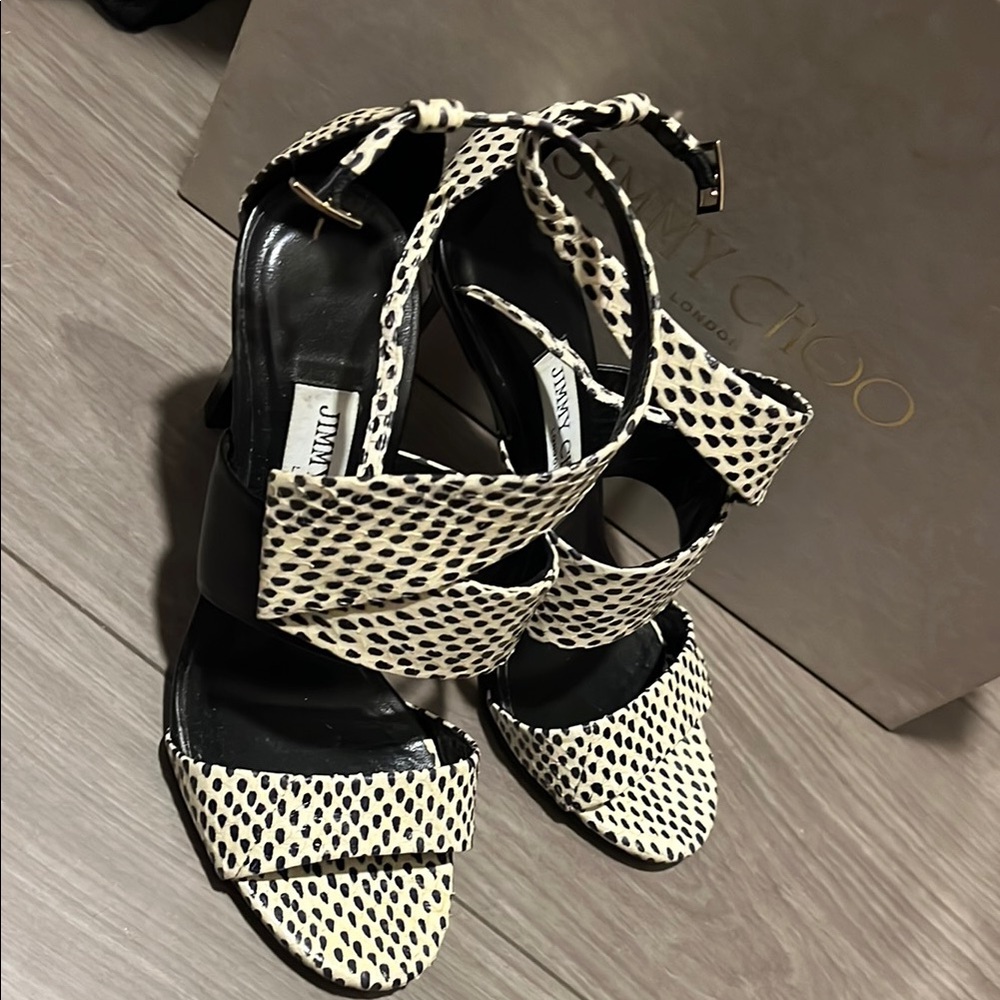 Jimmy Choo Black and White Heels with Geometric Design